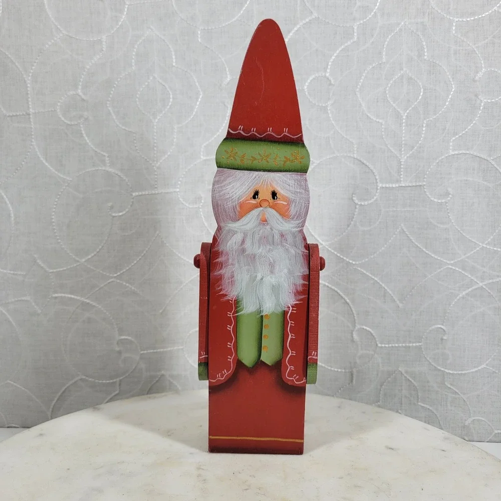 Hand Painted Wood Santa Claus Hinged Arms Primitive Christmas Decor